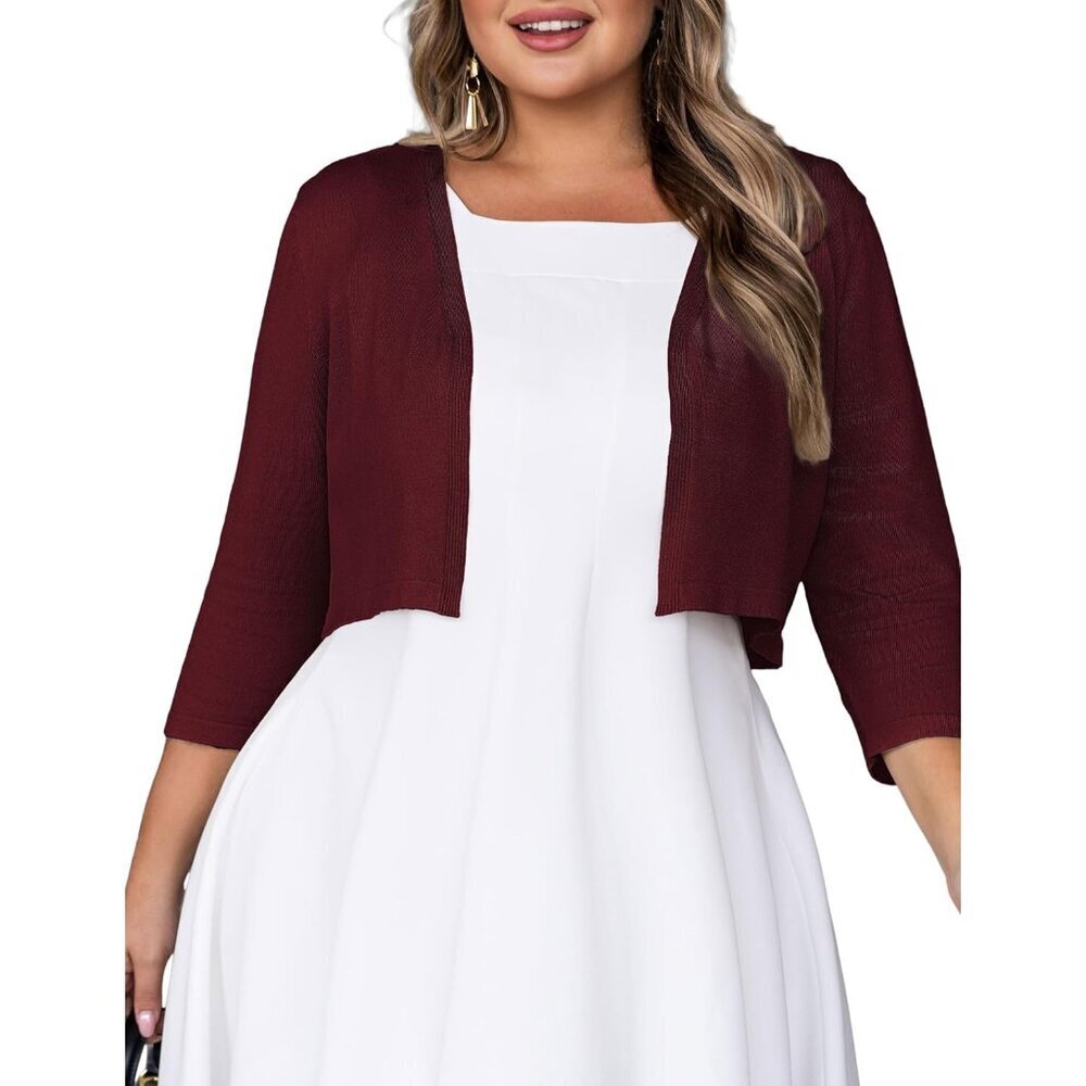 Plus Size Cropped Cardigan Lightweight 3/4 Sleeve Bolero for Dresses